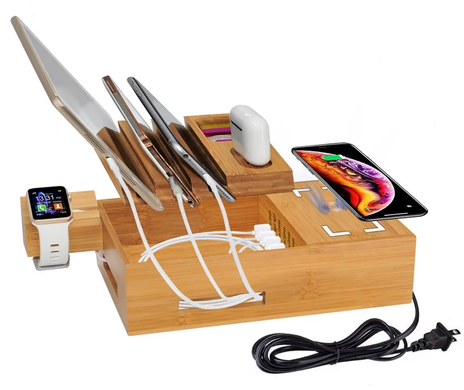 Деревянный держатель из бамбука для часов с 6 USB-портами зарядки | Электроника