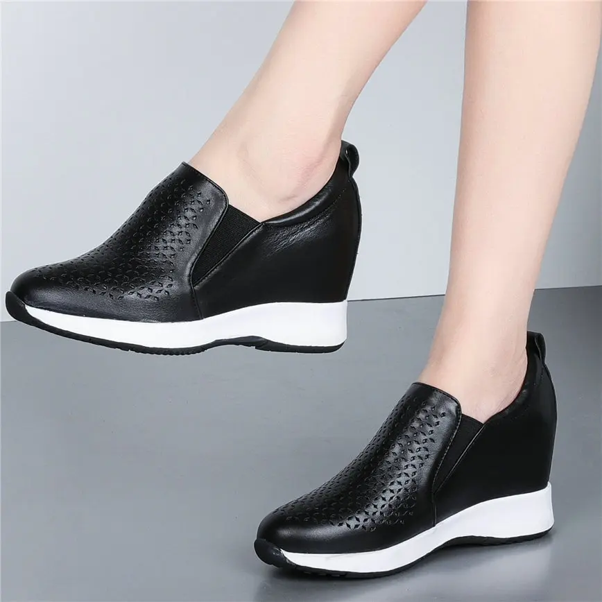 

Female Sneakers Women Genuine Leather Wedges Platform Evening Party Pumps Shoes Breathable High Heel Booties Casual Travel Shoes
