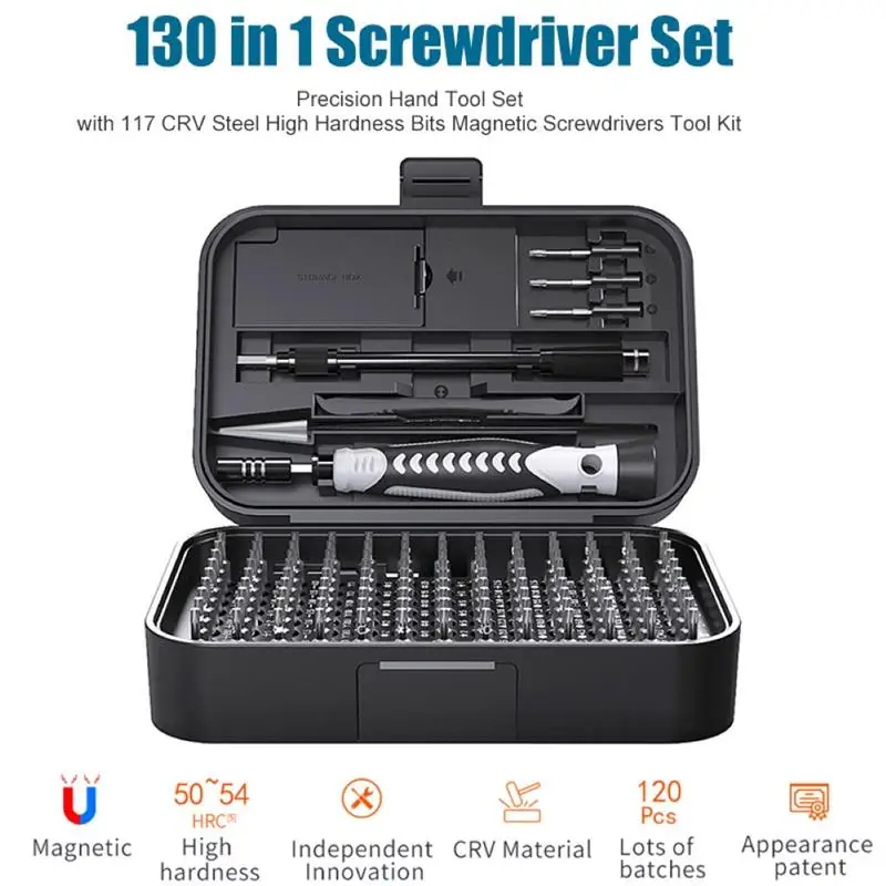

130 in 1 Screwdriver Set Precision Hand Tool Set with 117 CRV Steel High Hardness Bits Magnetic Screwdrivers Tool Kit