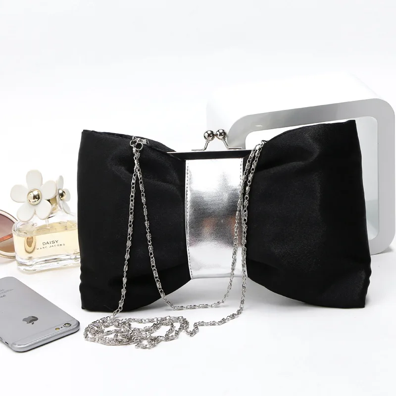 

Fashion Bowknot PU Design Chain Evening Bag Wedding Dress Bridal Clutch Diagonal Small Female Bag Party Coin Bag Card Case