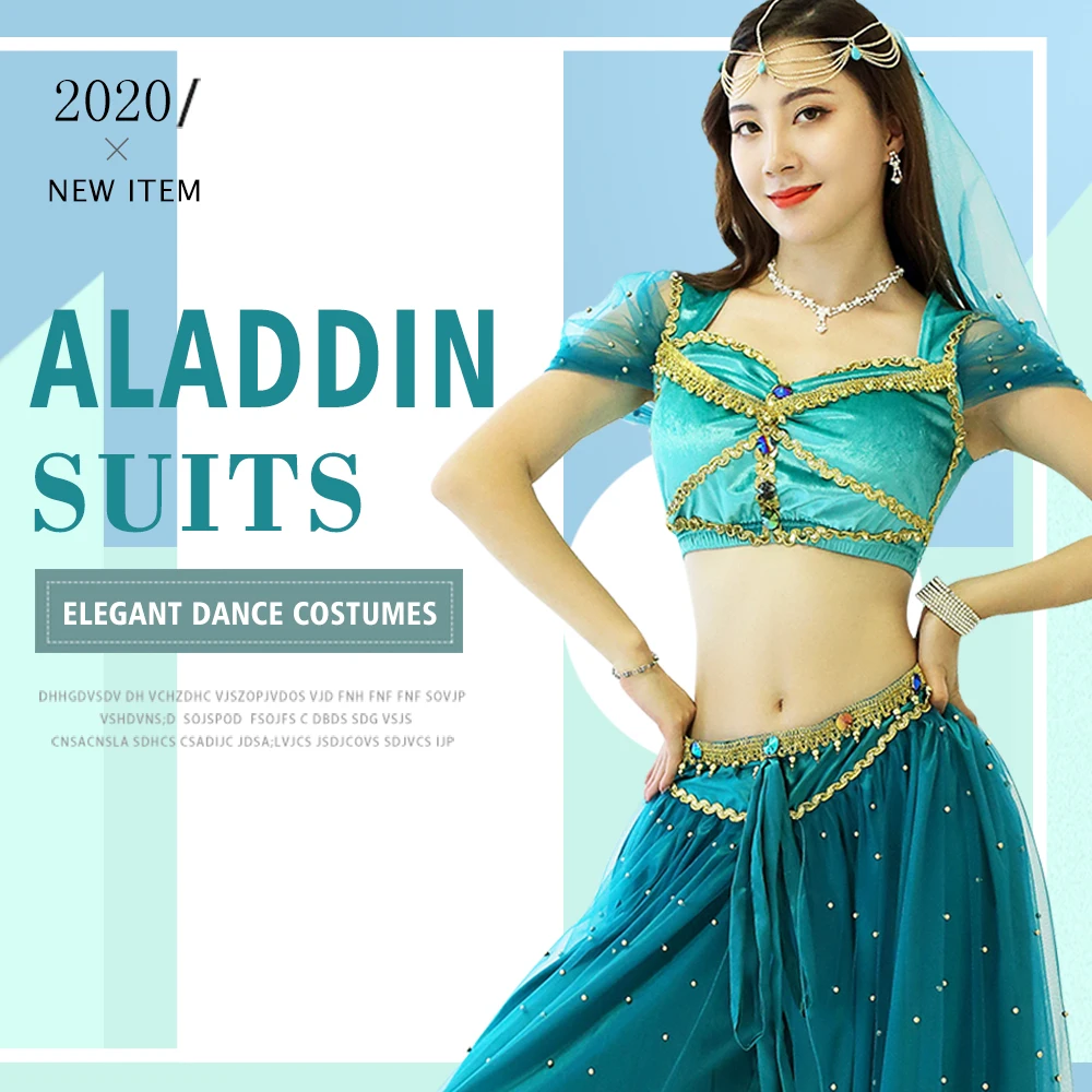 Костюм принцессы для танца живота на Хэллоуин из жасмина Женский комплект топа и