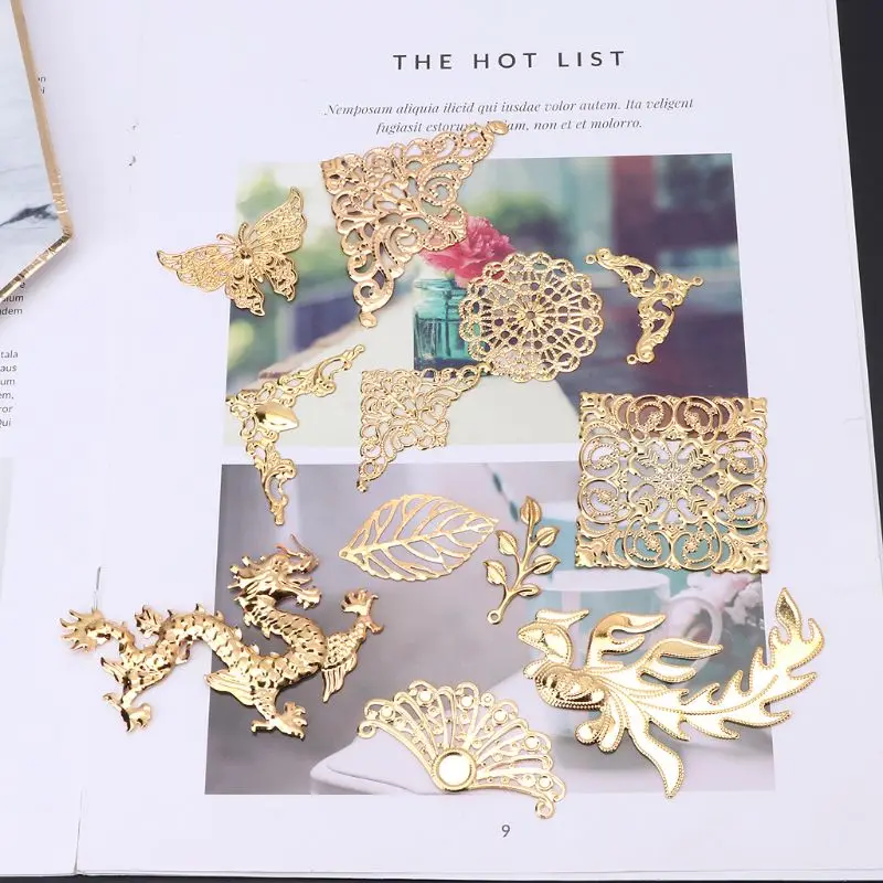 

Gold Butterfly Dragon Leaves Epoxy Resin Mold Thin Copper Fillings DIY Jewelry