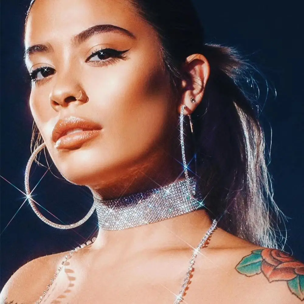 Женские классические серьги кольца большие блестящие стразы модные ювелирные