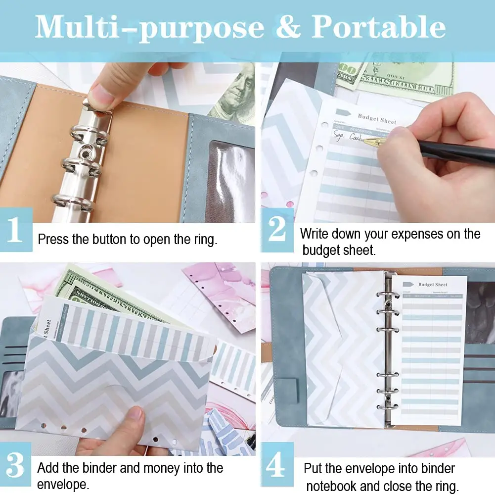 Ceny A6 Notebook Budżetu Spoiwa, środków Pieniężnych Farsz Koperty Spoiwa, PU Skóra Organizer Na Pieniądze Z 12 Sztuk środków Pieniężnych Koperty, 12 Sztuk Budżetu Ona