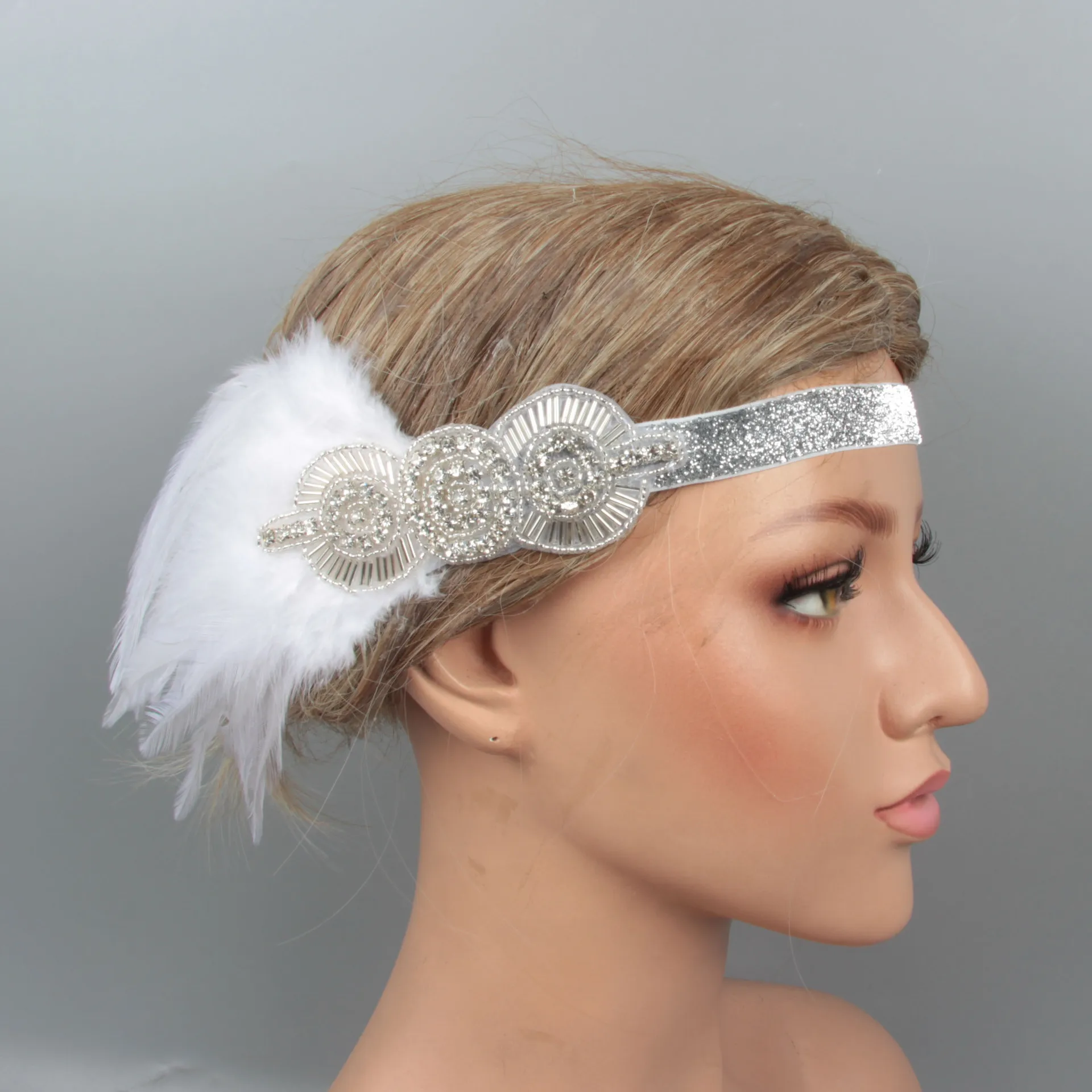U (5PC) 1920s украшение для волос флэппер Roaring 20s повязка на голову с перьями Roaring 20s Гетсби для волос аксессуары(красный - Цвет: U (5PC)