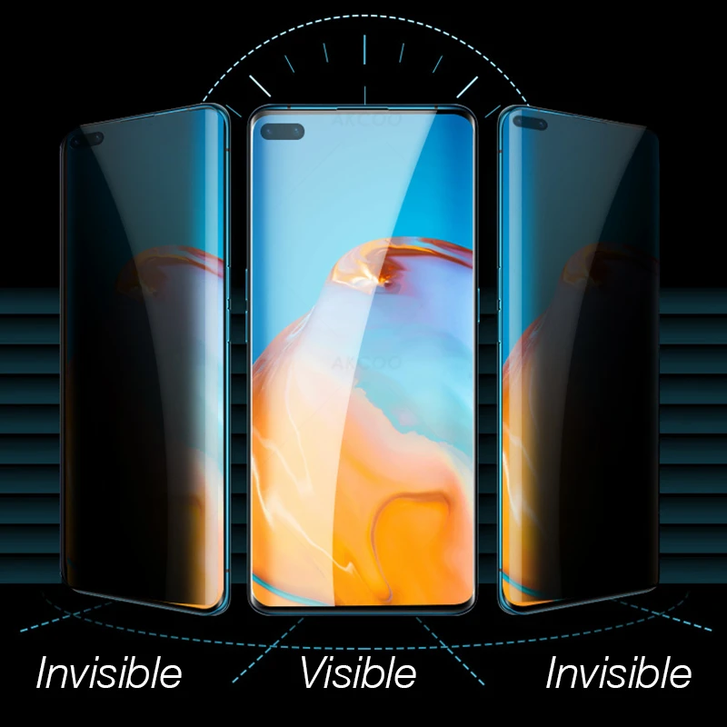 Akcoo for Huawei P40 Pro Privacy Screen Protector UV Full Glue P40 Pro Tempered Glass film anti-spy case friendly glass cover