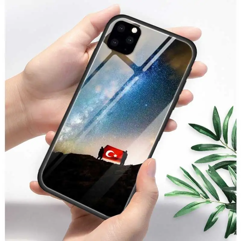 T03 Турция турецкий чехол с флагом для Apple iphone 11 Pro XR XS Max X 7 8 6 6S Plus закаленное стекло+ черный силиконовый чехол для телефона Coque Sac - Цвет: T03