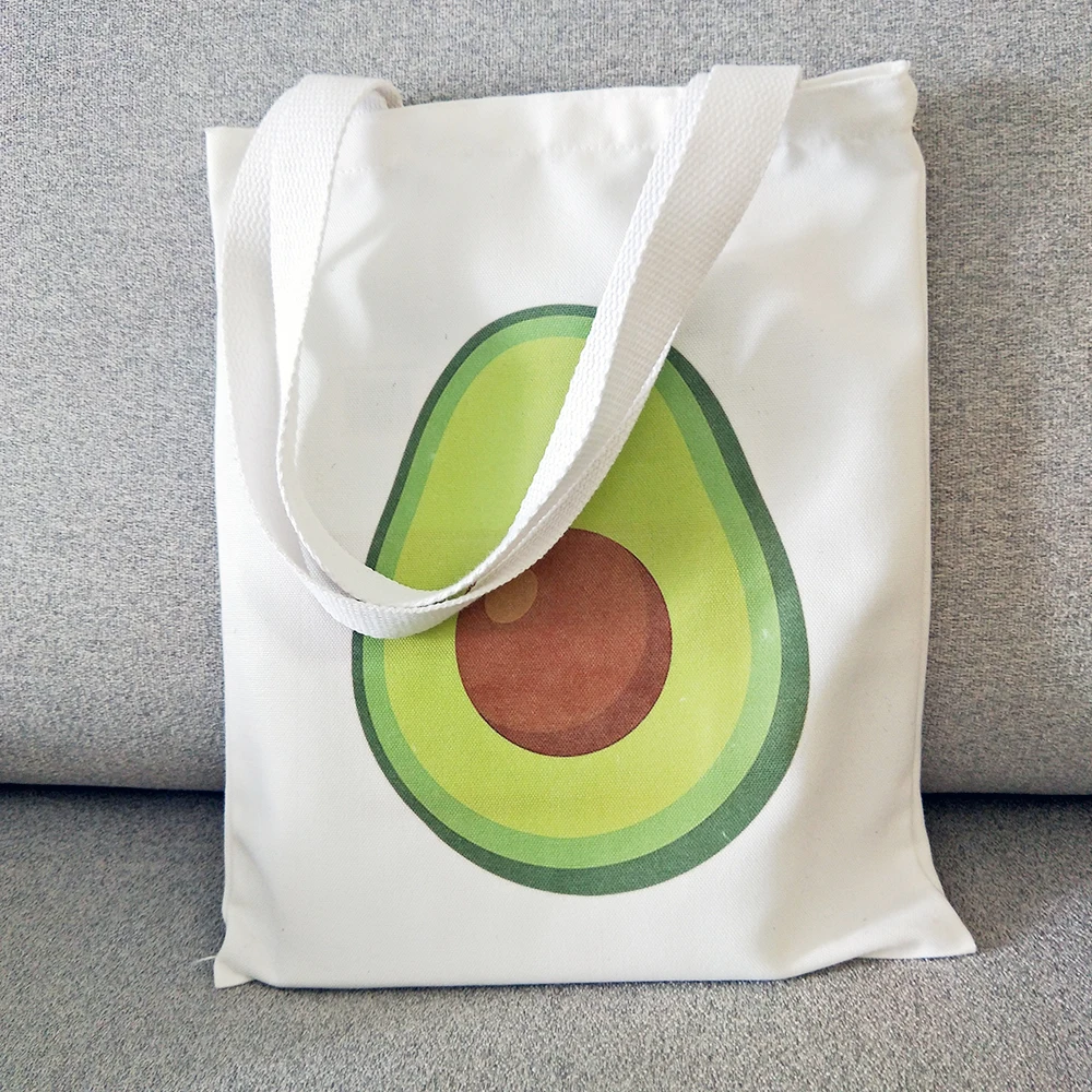

Cartoon Avocado Printing Women Cotton Eco Reusable Shopping Bags Cute Girl Book Shoulder Bag Shopper Folding Grocery Bags Pouch