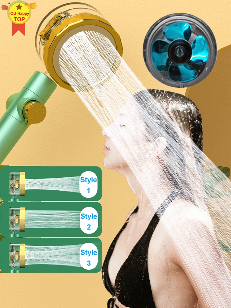 

3 Function Strong Pressurization Spray Shower Head Water Saving Rainfall 360 Degrees Rotating With Small Fan Hand-held Nozzle