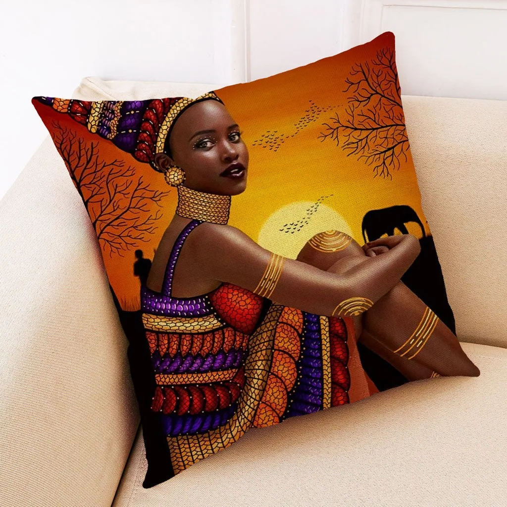 

Pillowcase Home Decor Cushion Cover African Women Printed Pillowcase Home Decorative Sofa Throw Pillows Cojines Decorativos #632