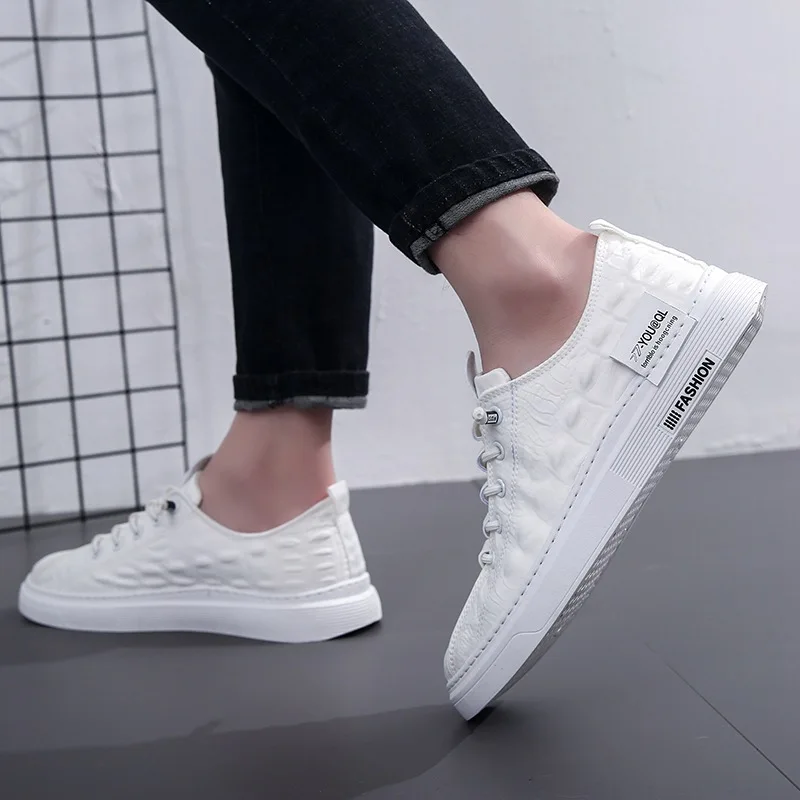 

2021 Spring Autumn New Korean Style Men's Vulcanize Shoes Breathable Low Heel Lace-up Shallow Shoes Comfortable Non-slip