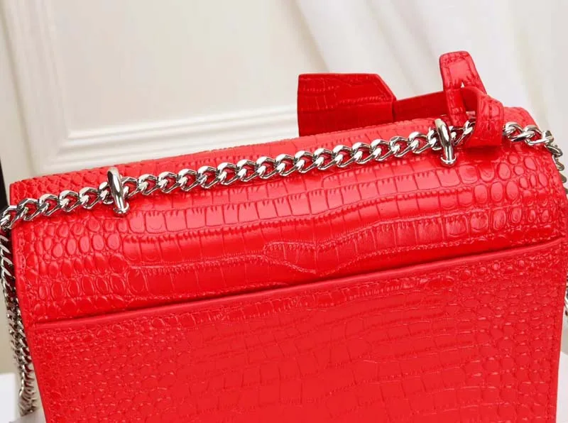 Red silver chain Роскошные женские сумки, дизайнерские женские брендовые сумки на плечо с монограммой, высокое качество, натуральная кожа, Классическая любимая сумка - Цвет: Red silver chain