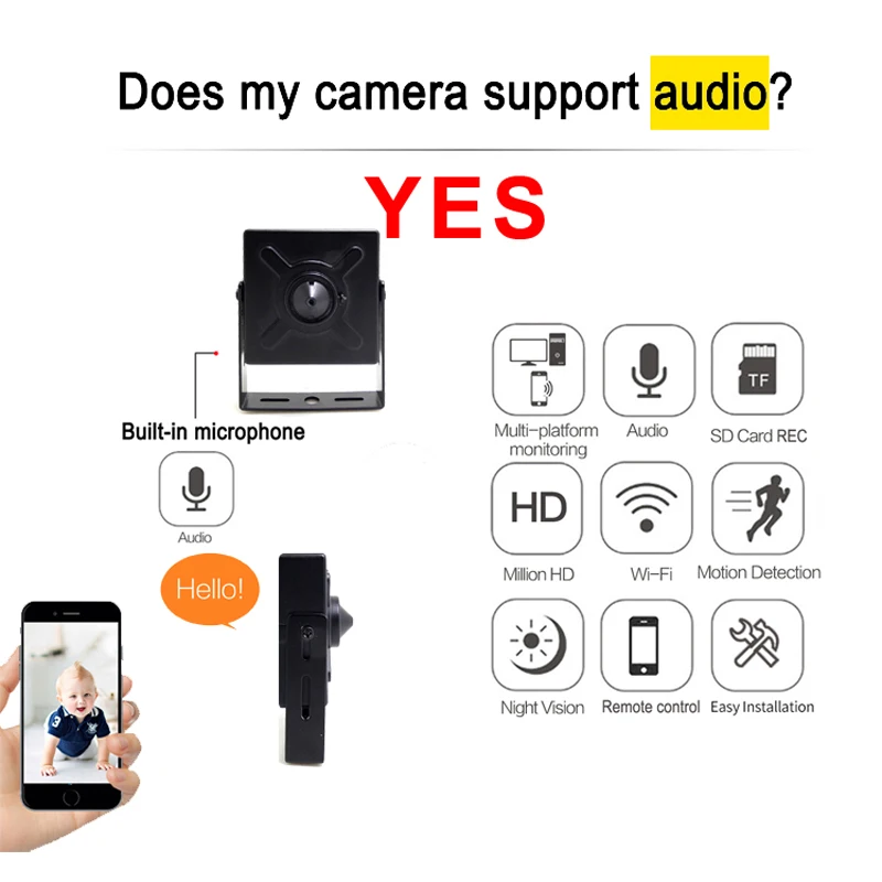 64G Мини ip-камера Wifi 1080P 720P HD 32G аудио Ipcam для помещений CCTV, сеть видеонаблюдения IPC беспроводная домашняя камера ONVIF