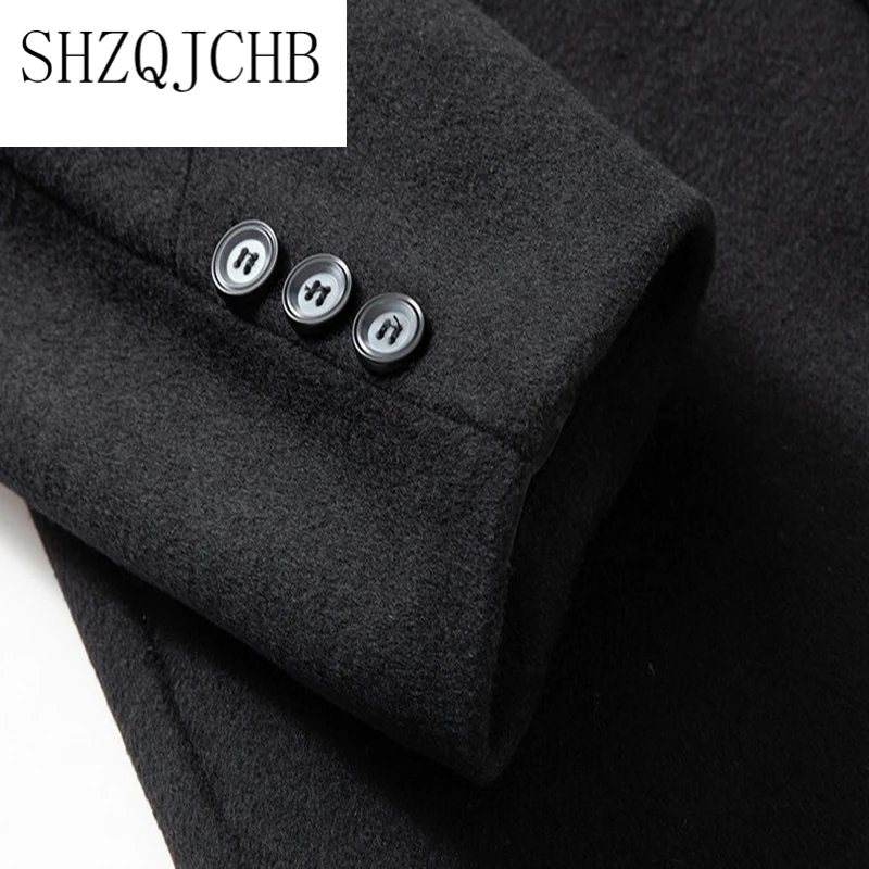 

Quality Top Winter Long Trench Coat Men Fashion Wool Blends Coat Solid Color Men Woolen Overcoat Thick Jacket