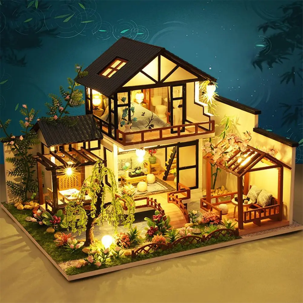 

Деревянный миниатюрный кукольный домик ручной работы 1:24, модель кукольного домика, строительные комплекты, игрушки для детей и взрослых, Пр...