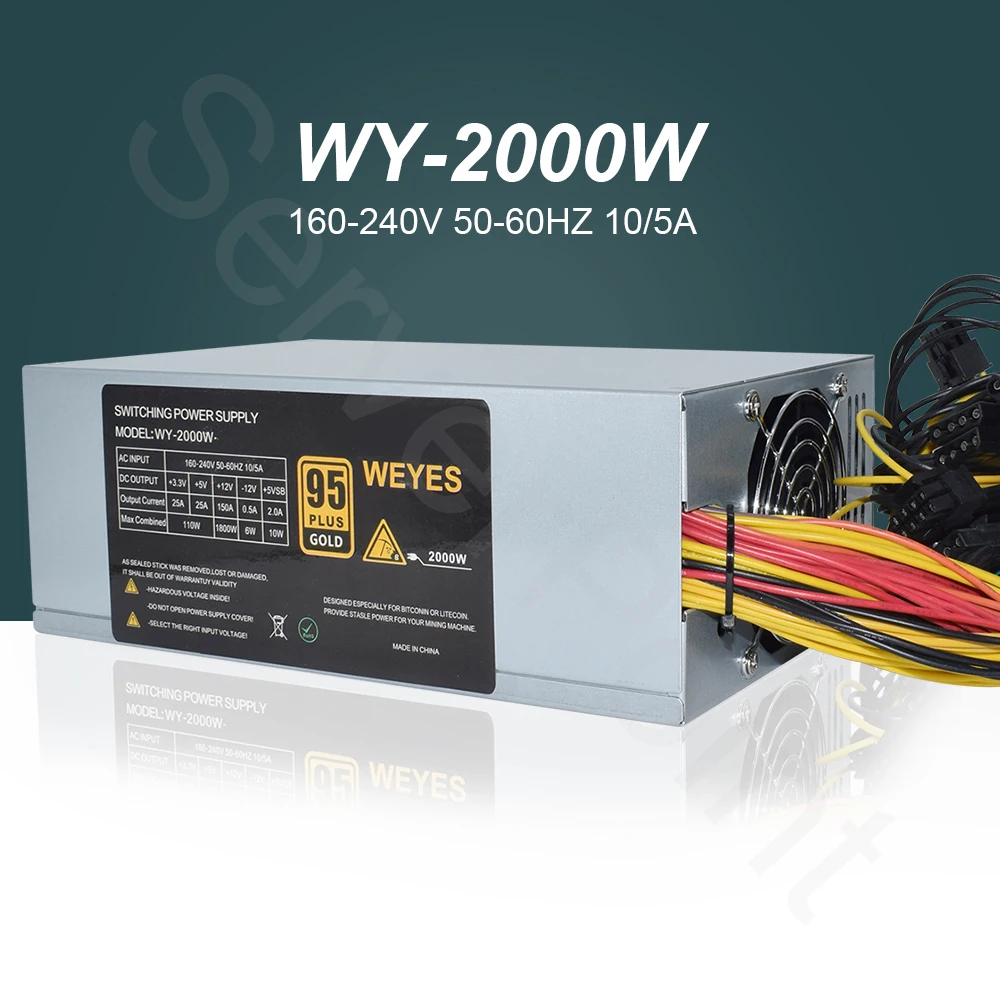 2000W блок питания ATX Питание 2000 Вт Antminer PSU для ПК Биткойн Майнер R9 380 390 RX 470/480 570 1060 A6 A7