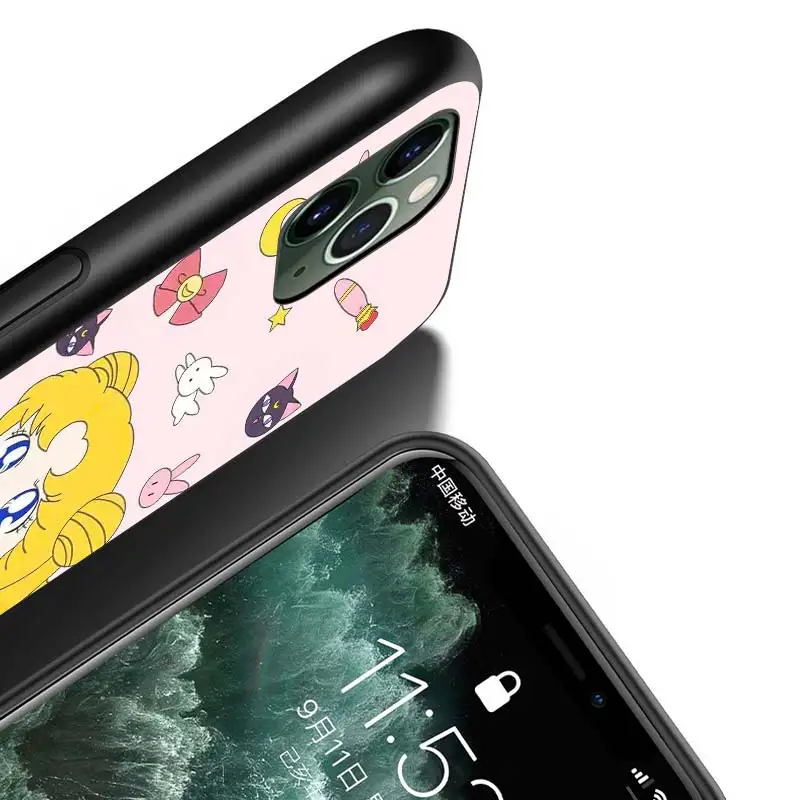 

Anime Sailor Moon for iPhone 12 Mini 11 11Pro X XR XS Max 8 7 6 6S Plus 5S SE 2020 Phone Case Bright Black Cover