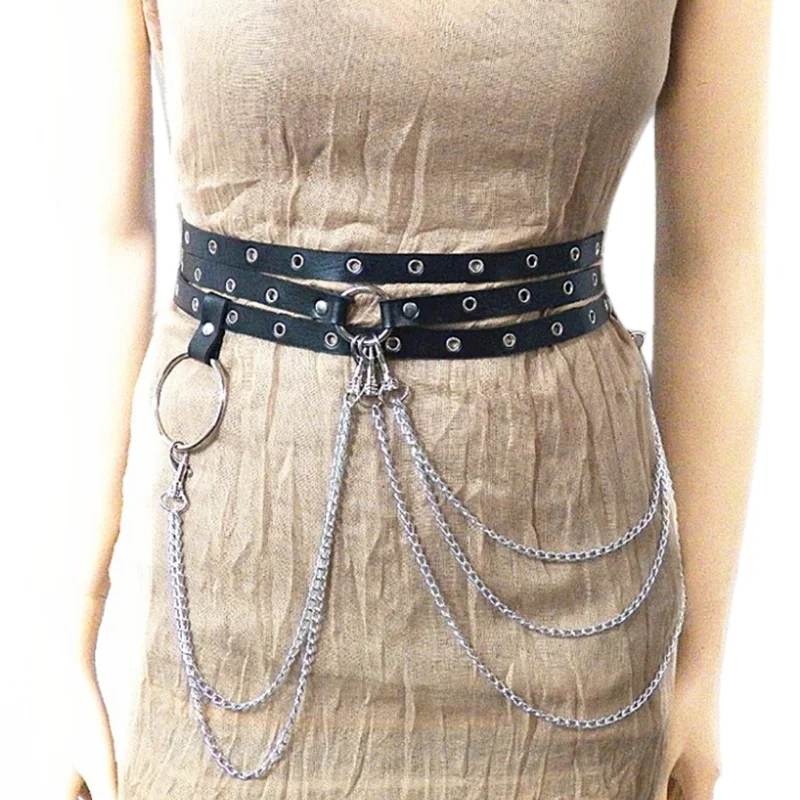 Unisex 1pc Pu Leather Harness Belts Big O Ring Metal Waist Belt Women Leisure Jeans Chain Buckle Ladies Strap Garter