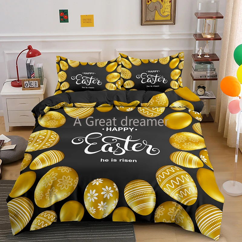 

Happy Easter Egg Rabbit Bedding Set Lovely Duvet Cover Sets For Kids Adult Gift 2/3pcs Bedclothes With Pillowcase Home Textile