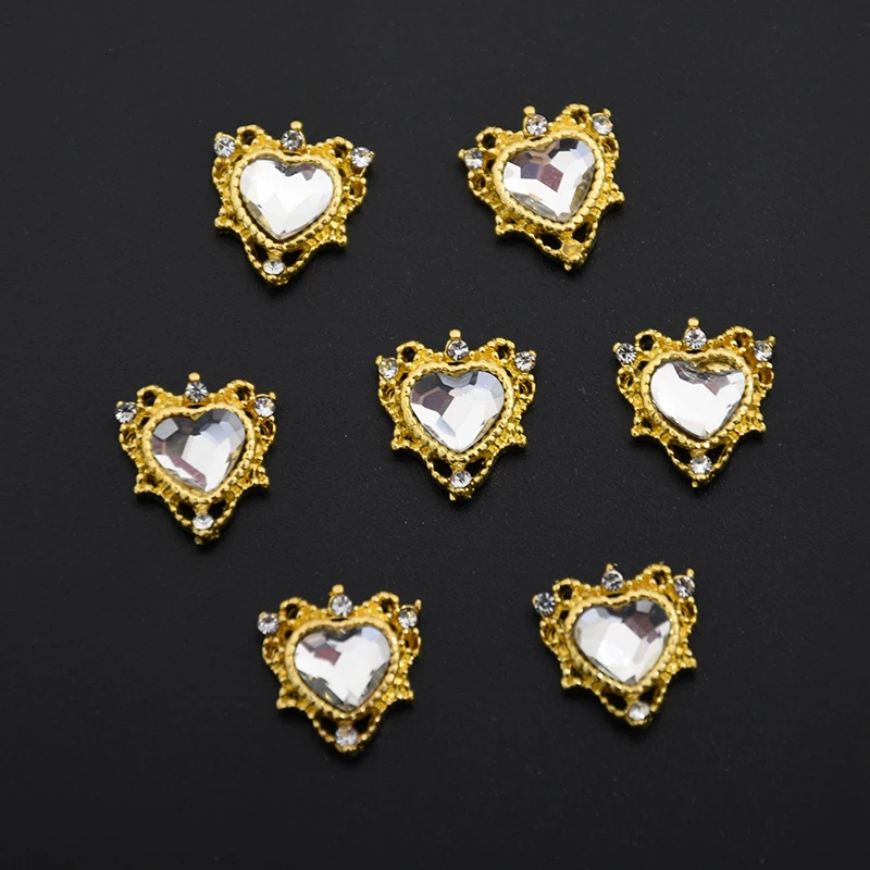 

10 Pcs Nail Art Crystal Charms Love Heart Rhinestones Gold Flatback Gems For Nail Jewelry Strass Manicure 3D Manicure Stones