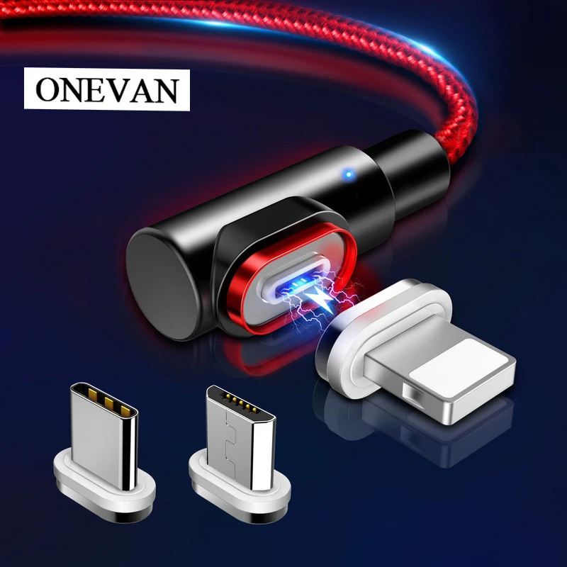 Магнитное зарядное устройство OneVan 5V 3A 90 градусов Usb кабель для быстрой зарядки Micro Usb type C шнур для зарядки iPhone 7 Xiaomi samsung телефон