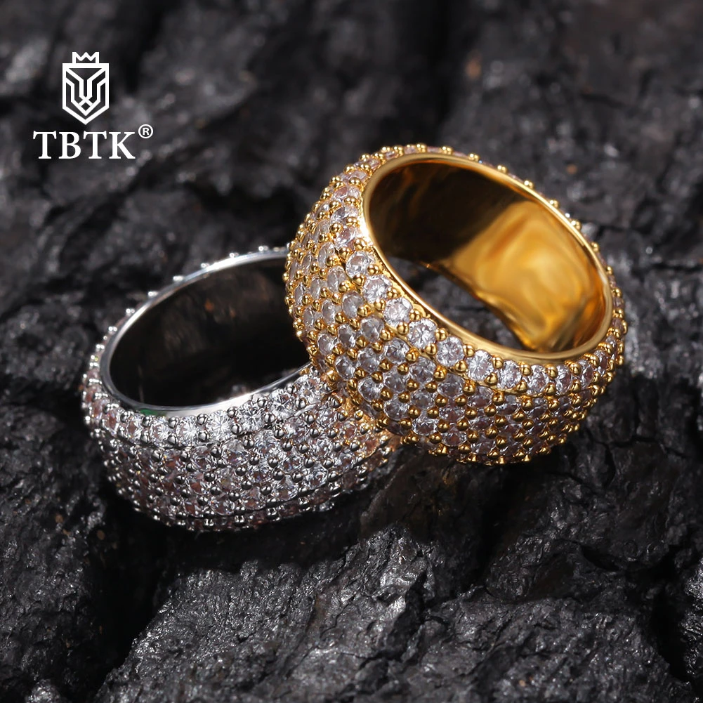 

Кольца TBTK 10 мм микро проложенное кольцо из кубического циркония для мужчин и женщин золотого цвета 5 рядов Cz хип-хоп кольцо для раппера ювели...