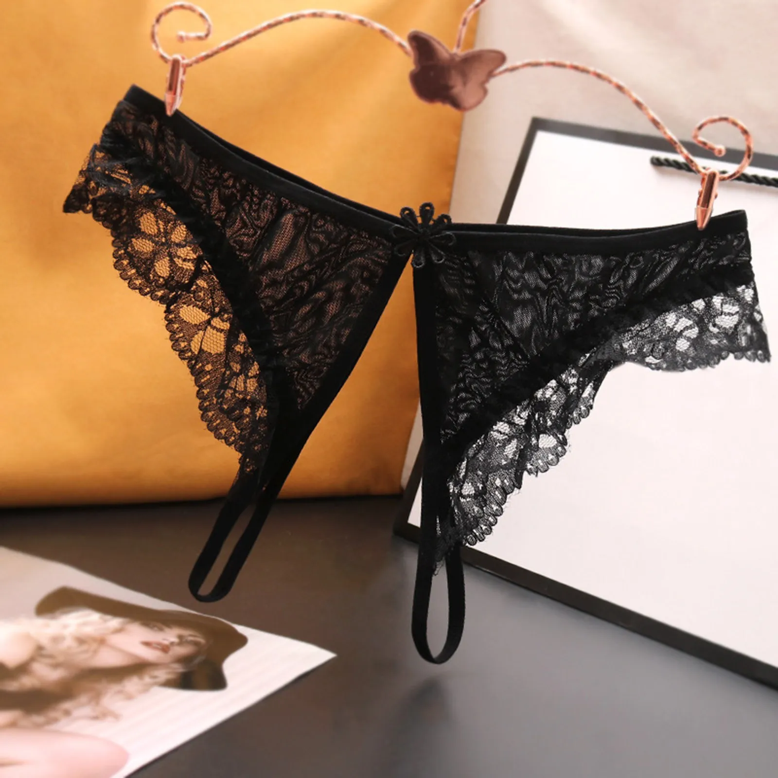 

Sexy Porno Crotchless Lingerie Women Thongs G strings Lace Panties Low-rise Open Crotch Briefs for Sex Transparent Underwear