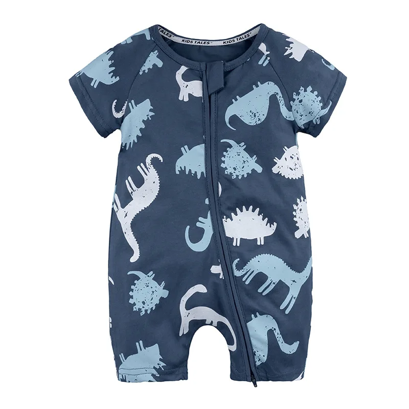

Summer Newborn Baby Rompers Short Sleeve Cartoon Mickey Mouse Dinosaur Boys Girl Toddler Kid Zipper Cotton Infant Onesies Outfit