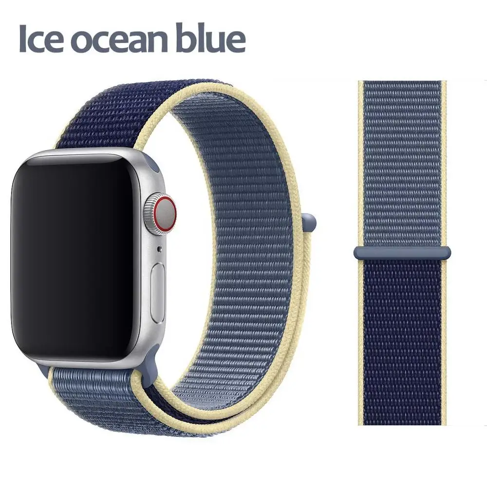 Дышащая повязка для apple Watch Series 4 3/2/1 полосы 38 мм 42 мм нейлоновая мягкая сменная Спортивная петля для iwatch 4 3 2 1 40 мм 44 мм - Цвет ремешка: Ice ocean blue