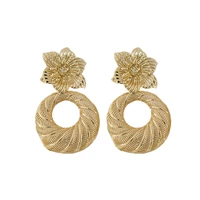 sunnesa drop round earrings custom flower head twist shape 24k golden color jewelry big wedding party birthday bar jewelry