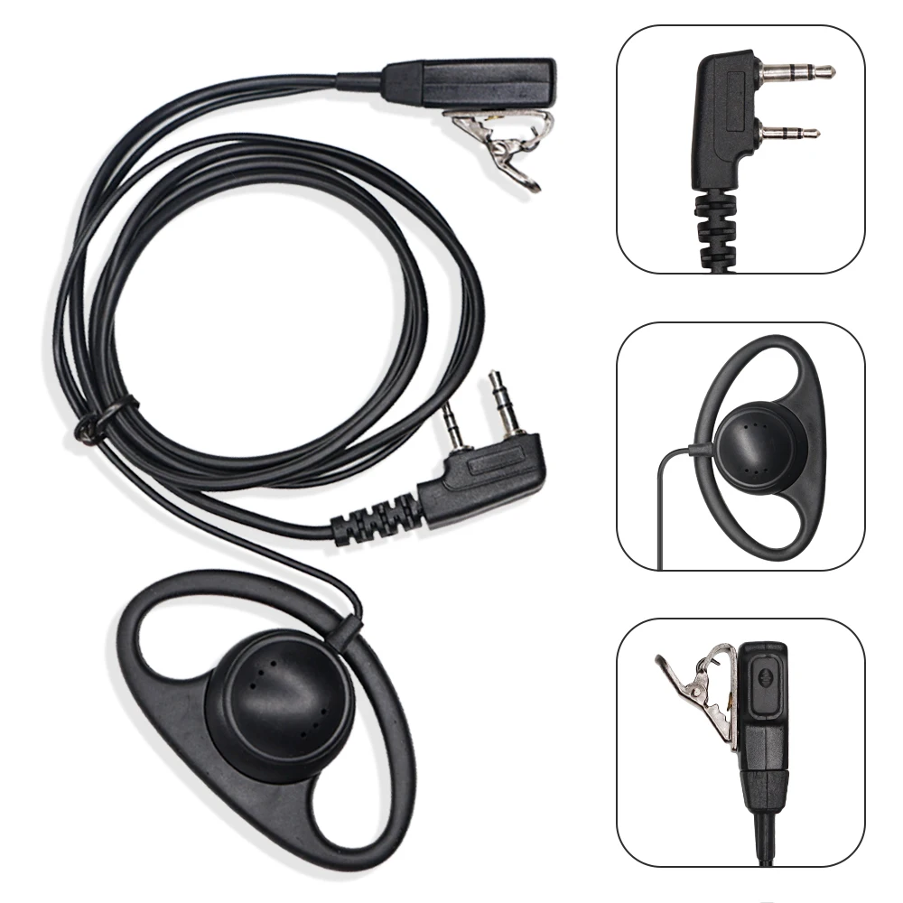 D-type Covert Earhook Earpiece Walkie Talkie 2 Pin PTT Mic Headset For Kenwood Baofeng BF-888S UV-5R UV-82 Two Way Radio | Мобильные