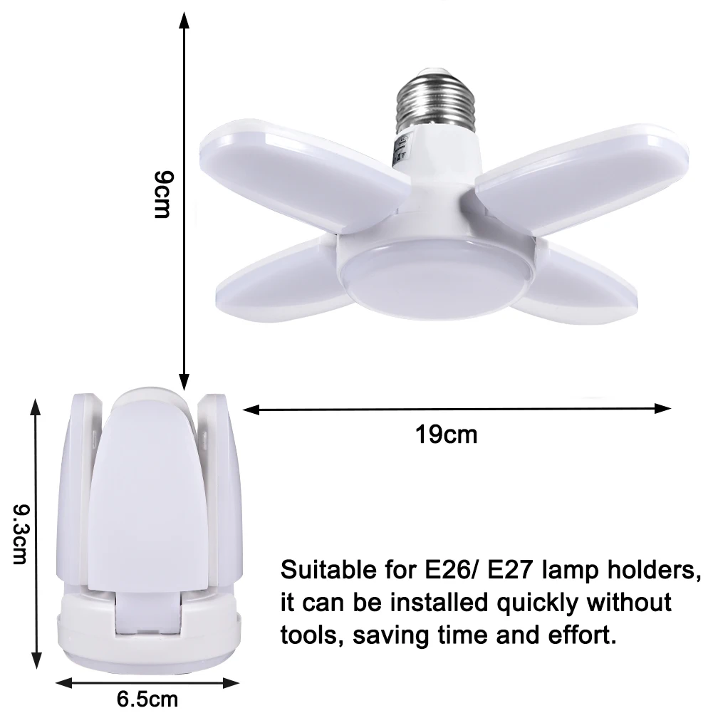 

E27/ E26 Small LED Bulb Fan Blade Pendant Light AC85-265V 50/60Hz 38W Foldable Led Light Bulb For Home Ceiling Light