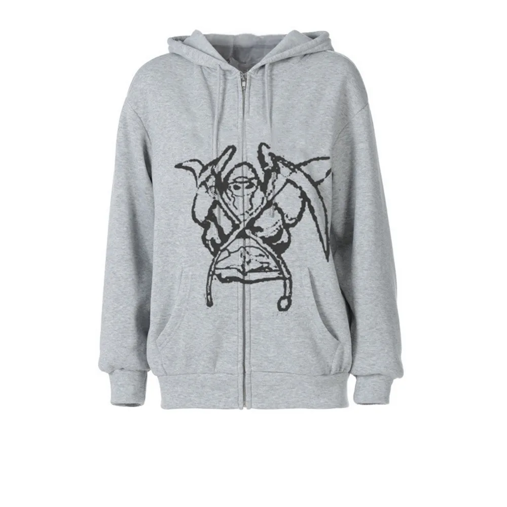 Новинка свободные худи Y2K в стиле Харадзюку с принтом черепа на молнии|Женские