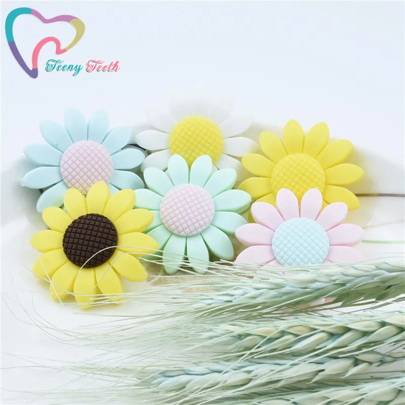 Mordedor de silicona sin BPA para beb&eacute;, cuentas de girasol para morder, collar artesanal, colgante de silicona para lactancia, 3 uds.-1