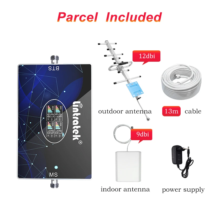 

4 Band Signal Booster 2G 3G 4G GSM 900 B3 LTE 1800 B1 2100 4G B20 800 B7 2600 B5 850 Cellular Amplifier Repeater Kit AGC 70dB S7