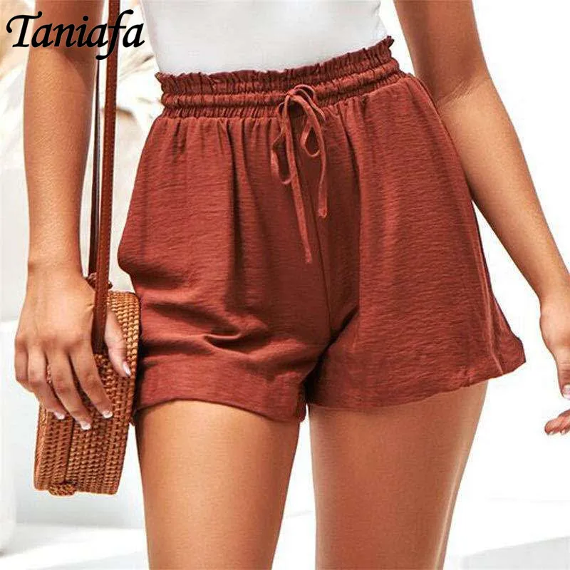 

Женские летние трапециевидные шорты с широкими штанинами, эластичные шорты на шнуровке, женские повседневные штаны