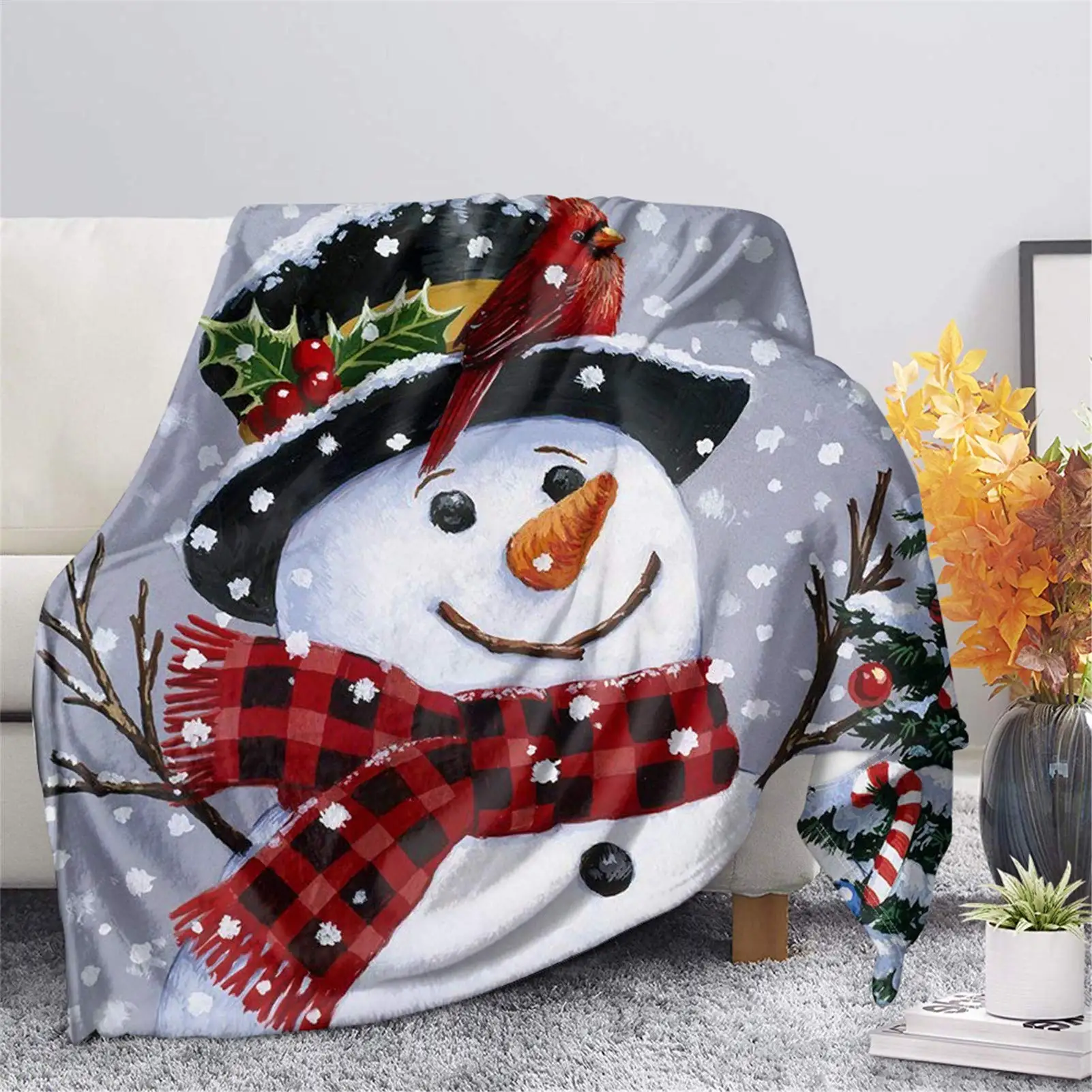 

Cute Snowman Blanket Christmas Decorative Sofa Couch and Floor Throw Warm Cozy Super Soft Bed or Car Cover 150x200cm