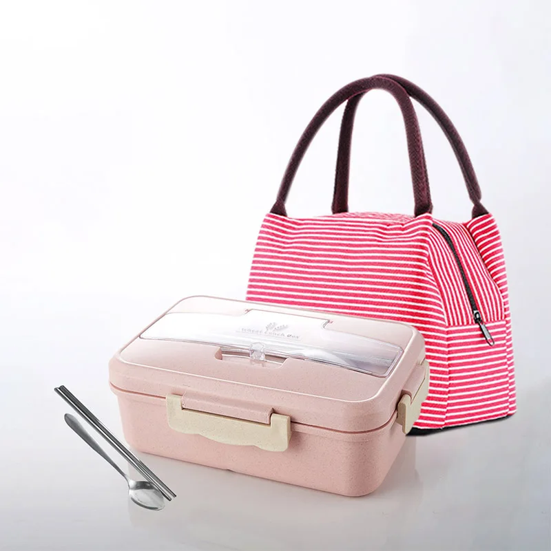 A Pink and bag MICCK портативная коробка для бенто для детей Герметичный пищевой контейнер ланчбокс для пикника Пшеничная солома пищевой контейнер кухонный аксессуары - Цвет: A Pink and bag