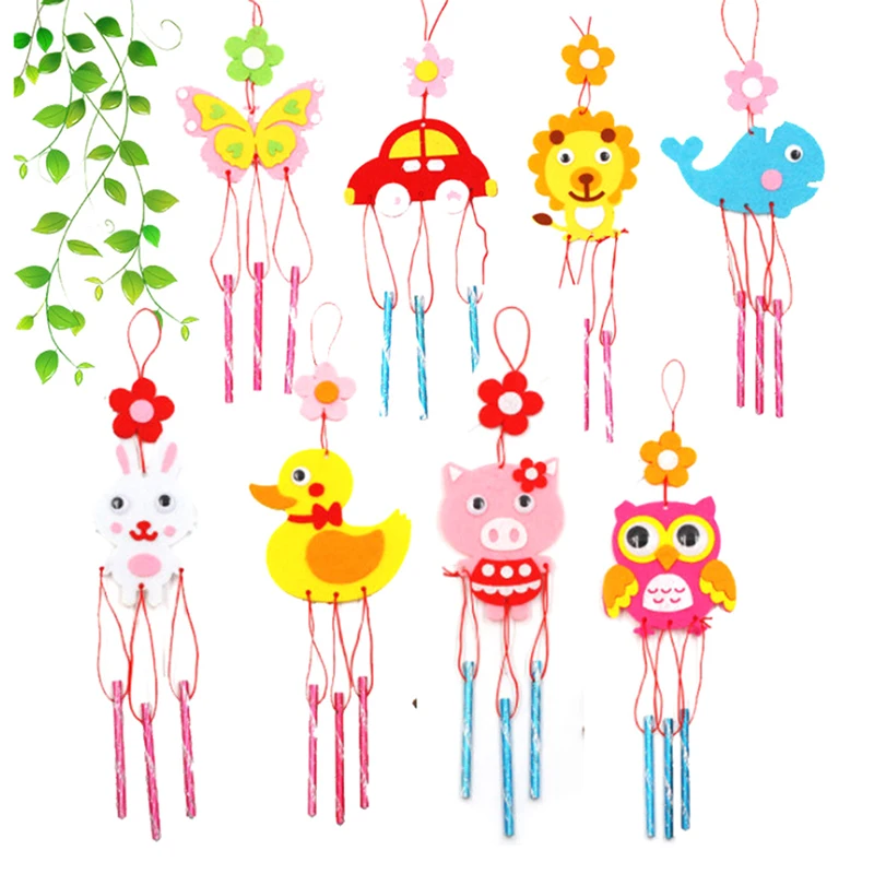 

2PCS/set Children DIY Wind Chime Handmade Wind Bell Kid DIY Puzzle Toy Kids Manual Craft Toy Cartoon Non-woven Fabric Wind Chime