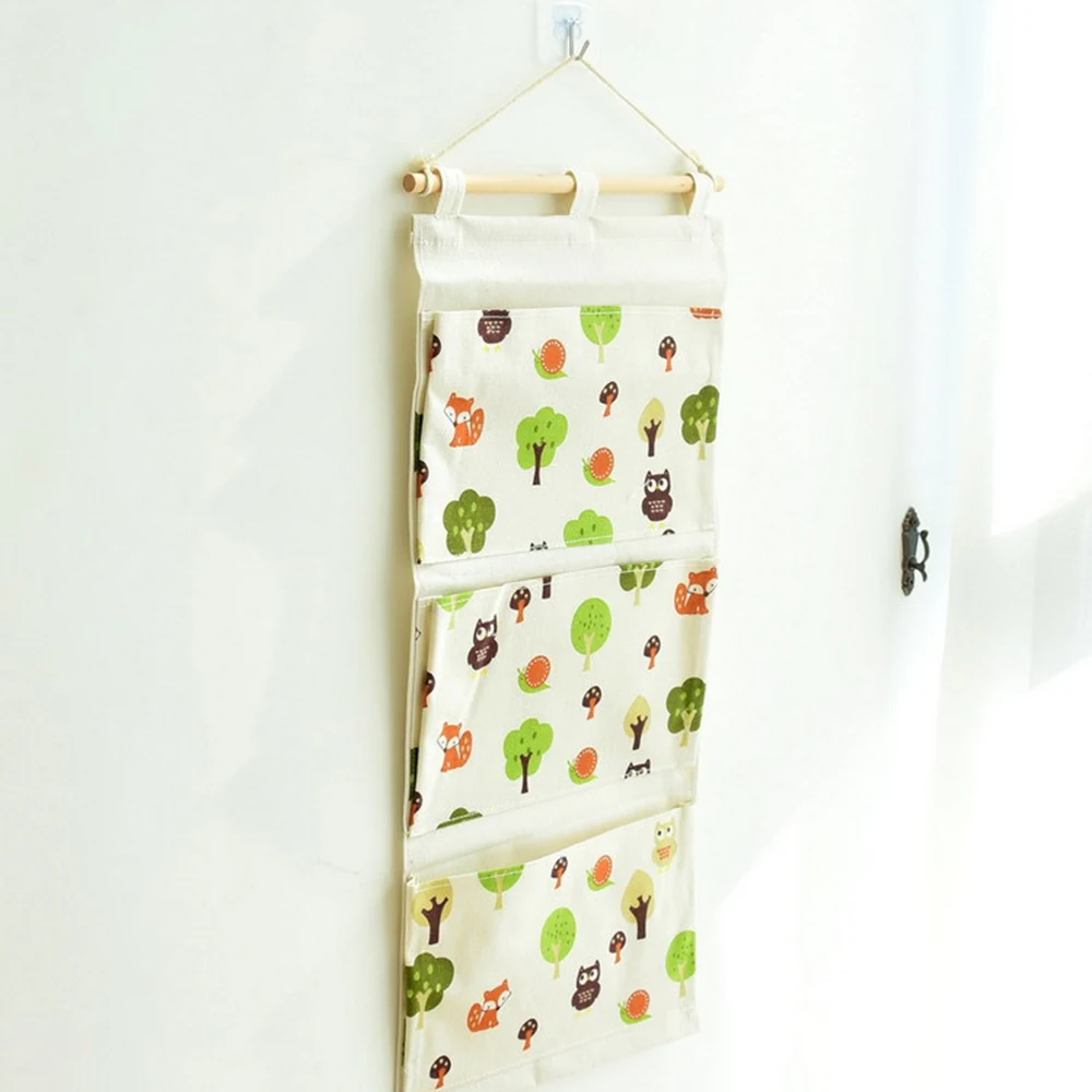 Маленькая сумка для хранения из хлопка и льна с принтом совы на дереве за дверью