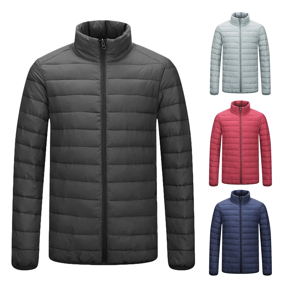 

Men's Ultrathin Down Jacket Packable Winter Warm Zip Puffer Jacket Lightweight Down Cotton Slim Coat for Travel Outdoor Hiking
