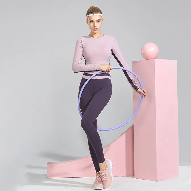 Women Fitness Clothing Yoga Set Padded Long Sleeve T-shirt Leggings 2Pcs Gym Slim Elastic Sports Suit Jogging Run Sportswear | Спорт и