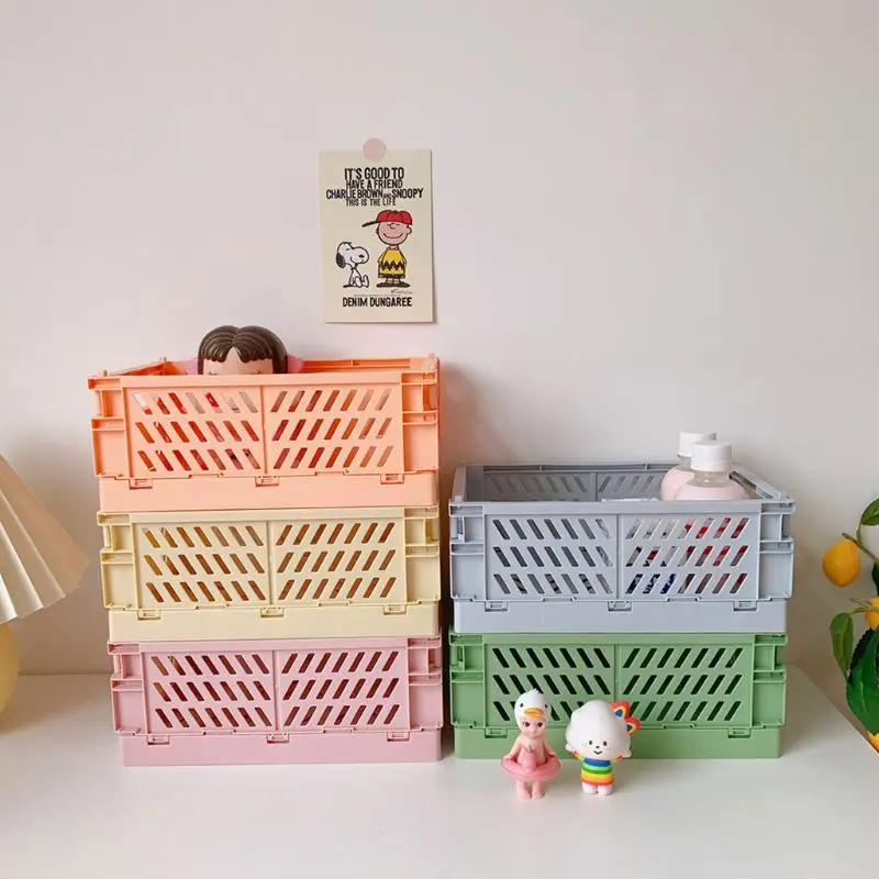 

Collapsible Crate Plastic Folding Storage Box Basket Utility Cosmetic Container Desktop Holder Home Use