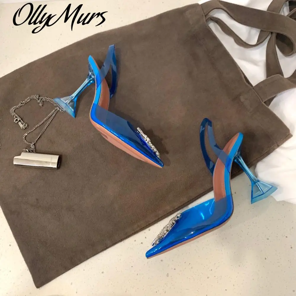 

Ollymurs Transparent PVC Rhinestone Heels Pointed Toe Slingback Shoes Women Party Shoes 2021 Spring Paris Fashion Look