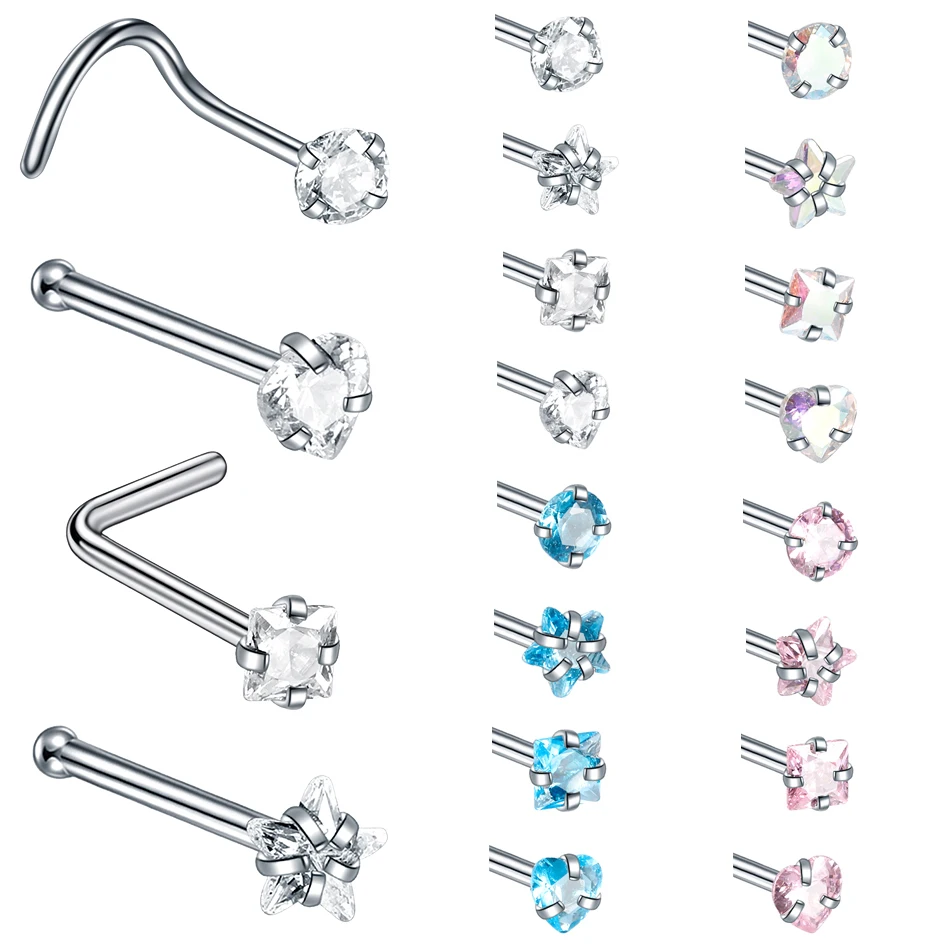 

1PC 20G Nostril Piercings CZ Crystal Piercing Nose Stud Stainless Steel Star Heart Nose Rings Nariz Piercing Jewelry For Women