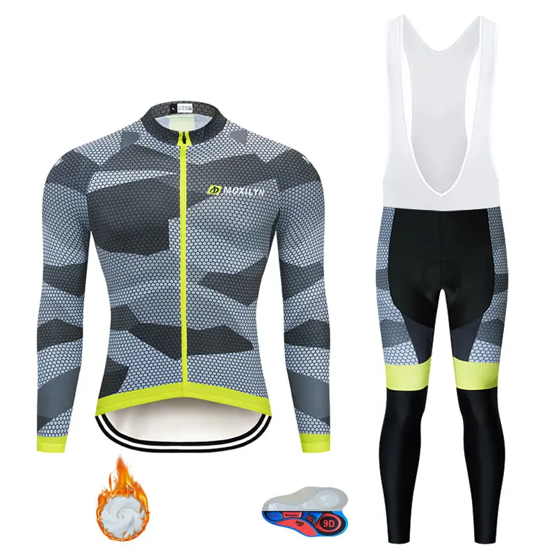 set fleece Moxilyn зимние теплые флисовые майки для велоспорта комплект Майо Ropa Ciclismo Invierno MTB велосипедная Одежда для велоспорта спортивная одежда - Цвет: set fleece