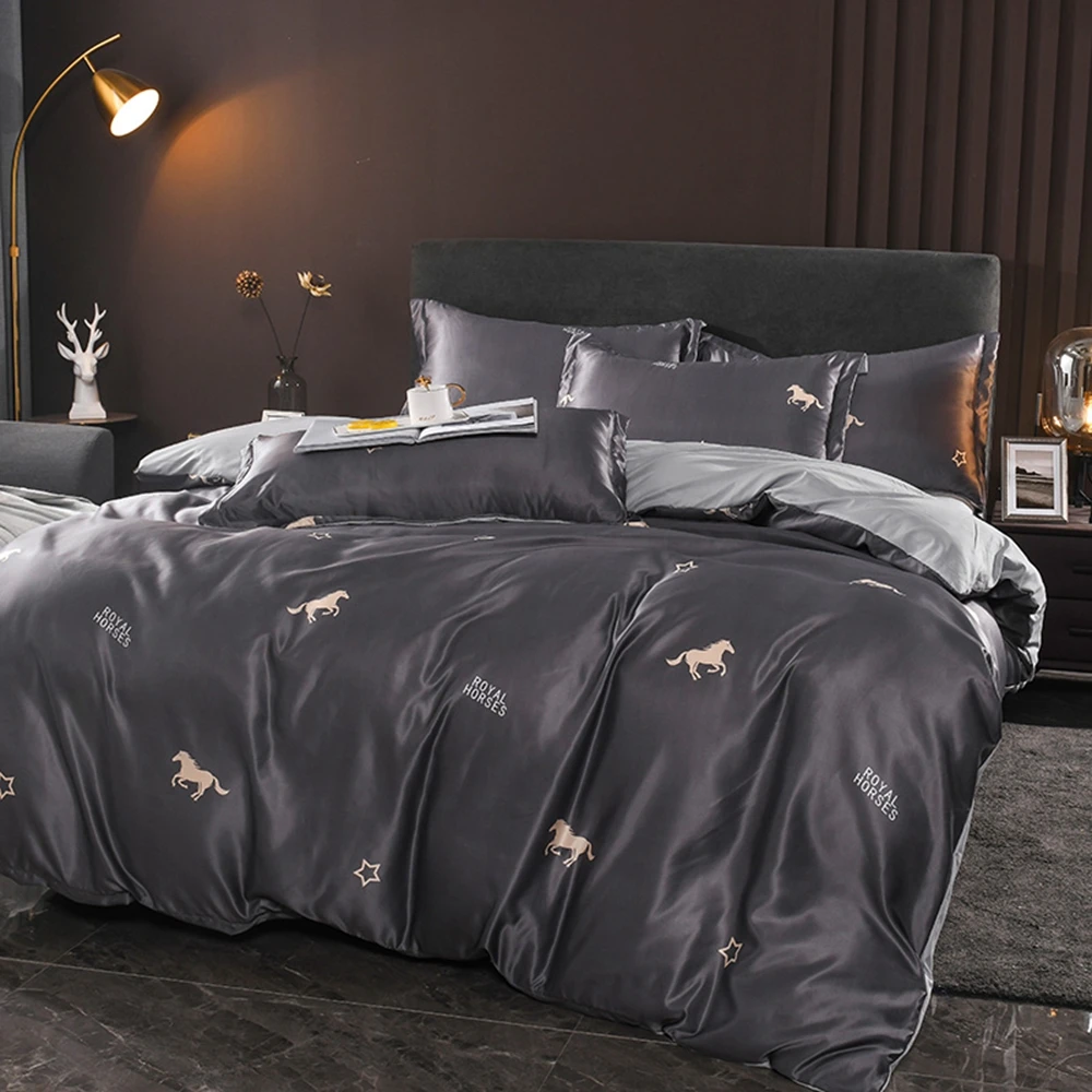 

Luxury 3/4pcs Mulberry Silk Bedding Set Gray Duvet Cover Sets Quilt Cover Flat Sheet Pillowcases Twin Full Queen King