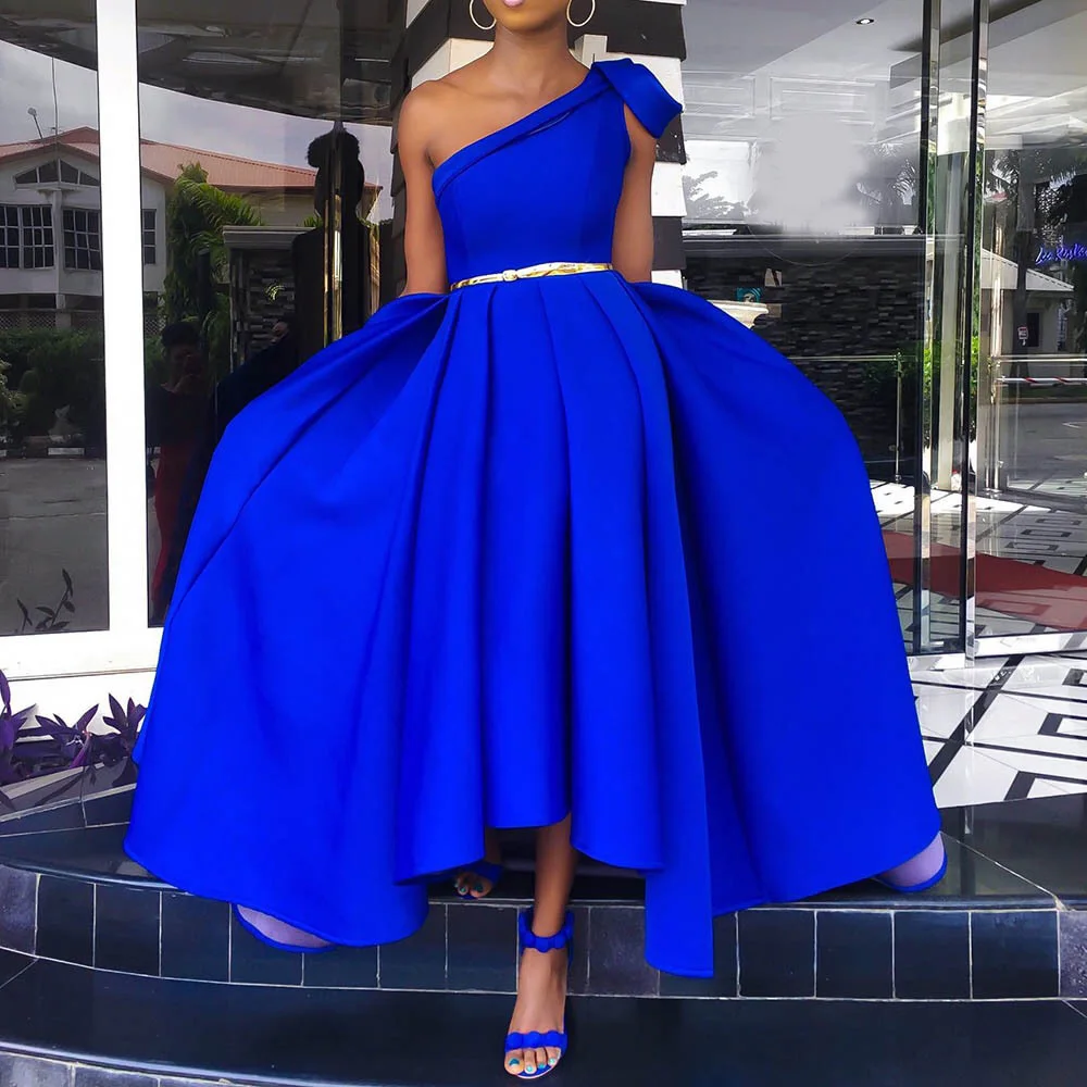 Платье размера плюс На Одно Плечо Элегантное синее простое сексуальное вечернее