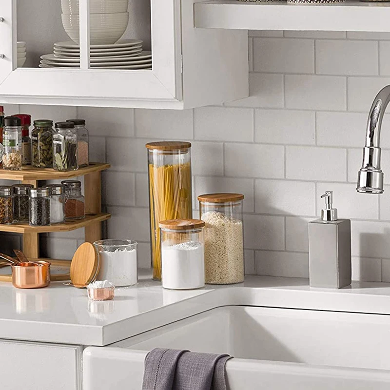 

5Pcs Glass Kitchen Canisters with Airtight Bamboo Lid,Food Storage Jars Container for Flour,Sugar,Coffee,Cookie, Candy