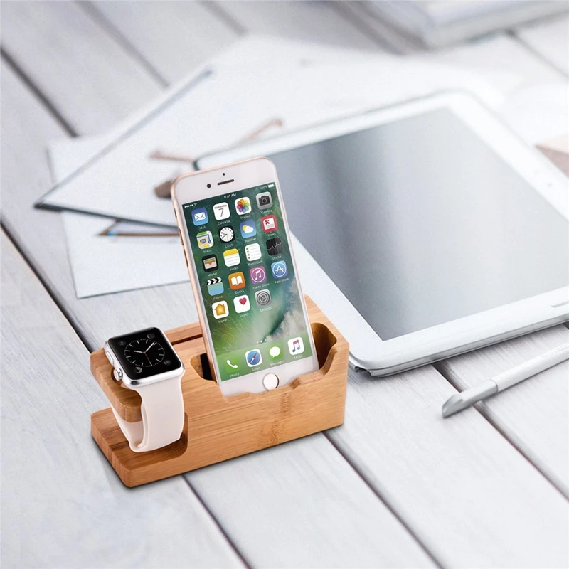 bamboo wood charging dock station mobile phone stand holder 3 usb charger station for apple watch iwatch iphone 12 11 pro max xr free global shipping